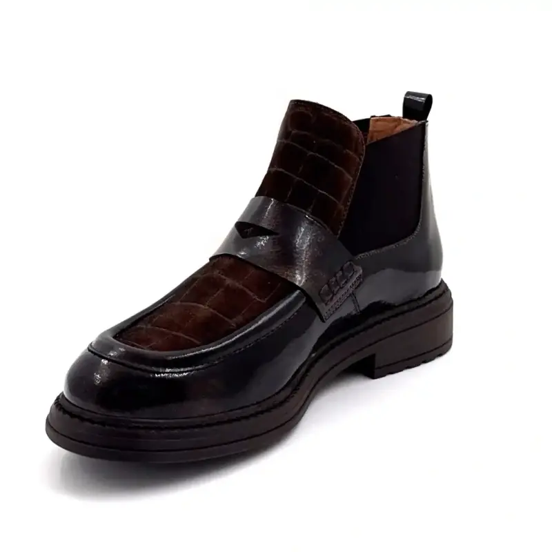 Bottillons Ivoire Cv6403 cuir vernis daim marron - %price%
