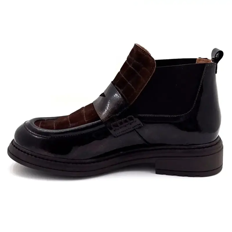 Bottillons Ivoire Cv6403 cuir vernis daim marron - %price%
