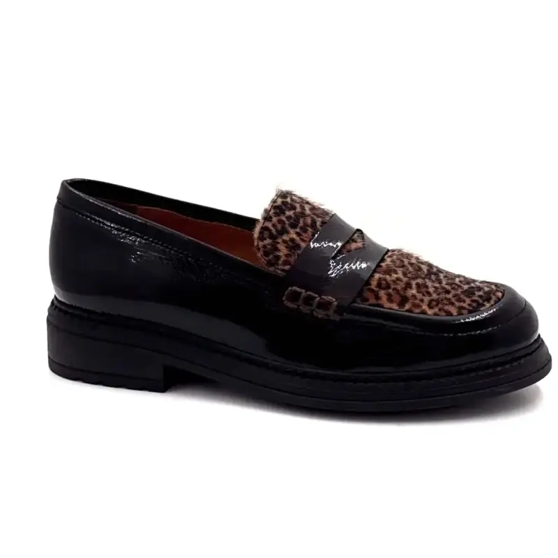 Ivoire CV6400 R Lädermockasiner med Svart Leopardmönster - %price%