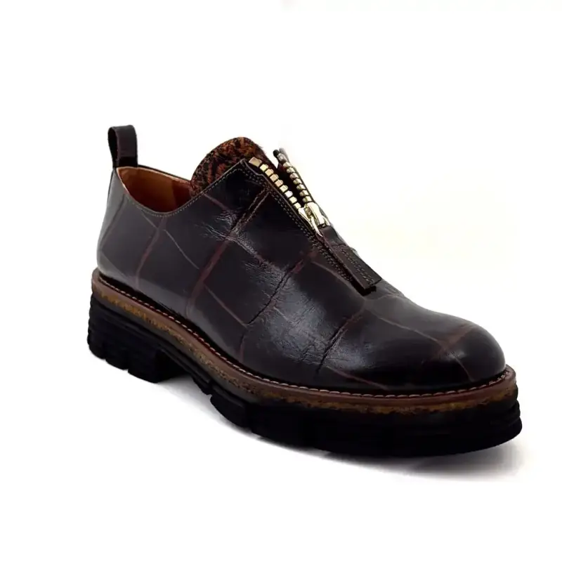Ivoire Derby Shoes 302 Dark Brown Crocodile Pattern Leather - %price%