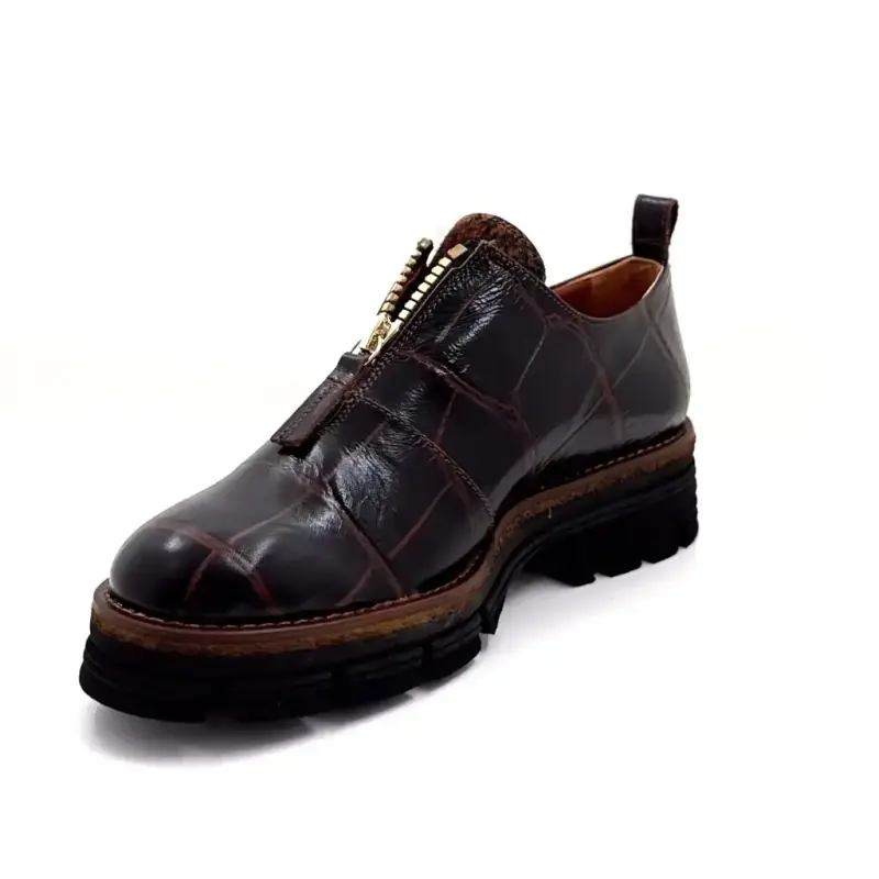 Pantofi Derby Ivoire 302 Piele Maro Închis cu Model de Crocodil - %price%
