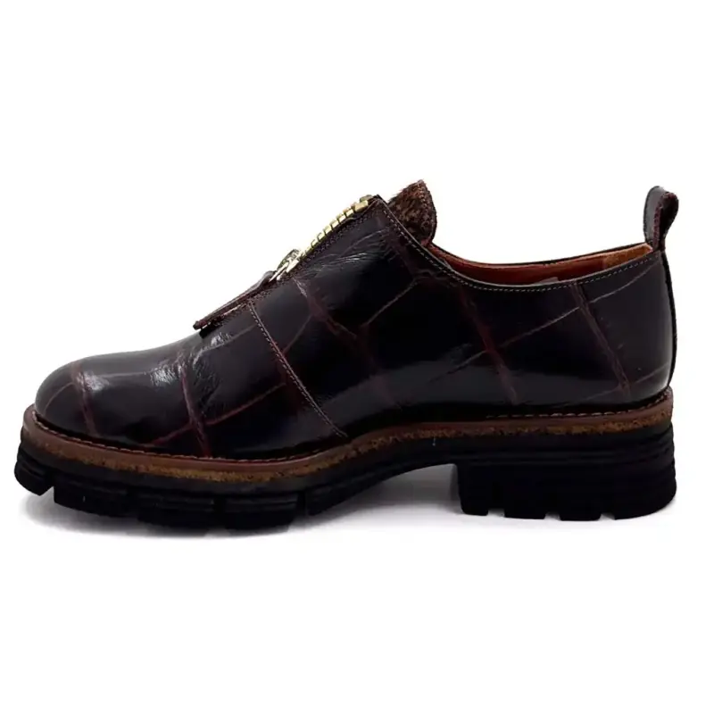 Sapatos Derby Ivoire 302 em couro marrom escuro com estampa de crocodilo - %price%
