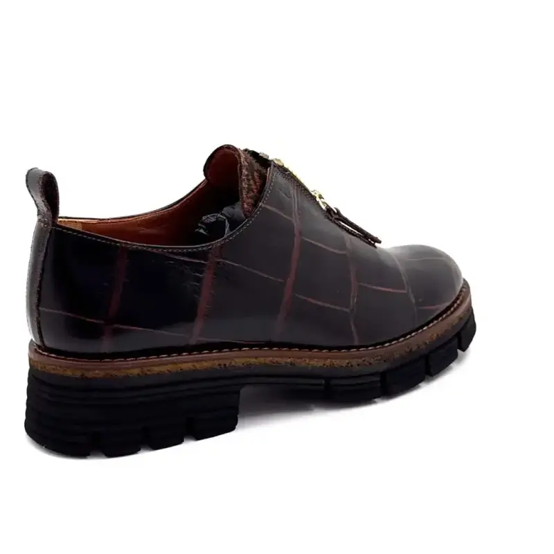 Pantofi Derby Ivoire 302 Piele Maro Închis cu Model de Crocodil - %price%