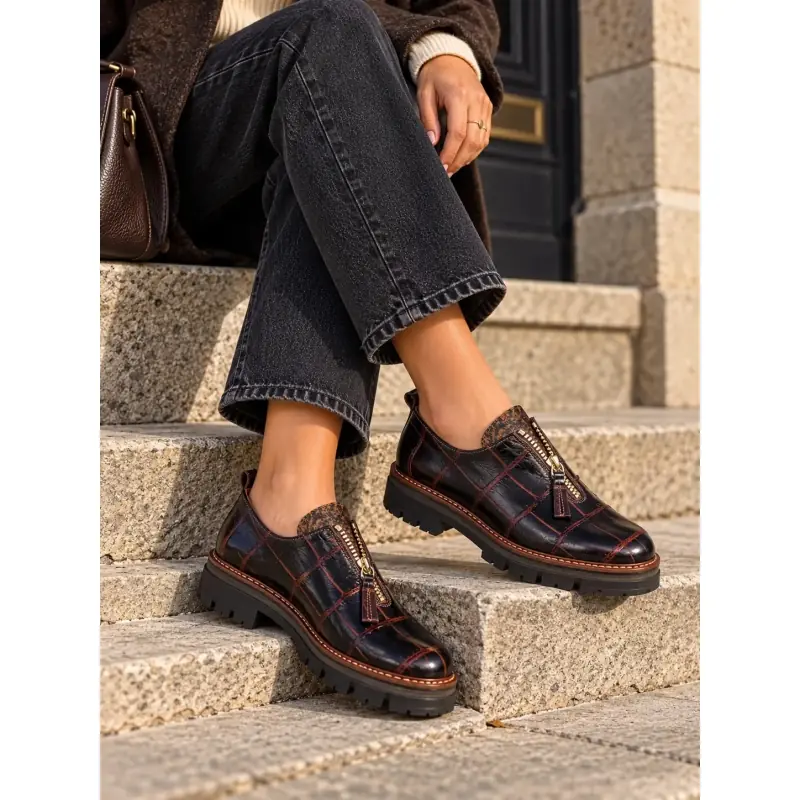 Ivoire Derby 302 Dark Brown Croco Pattern Leather