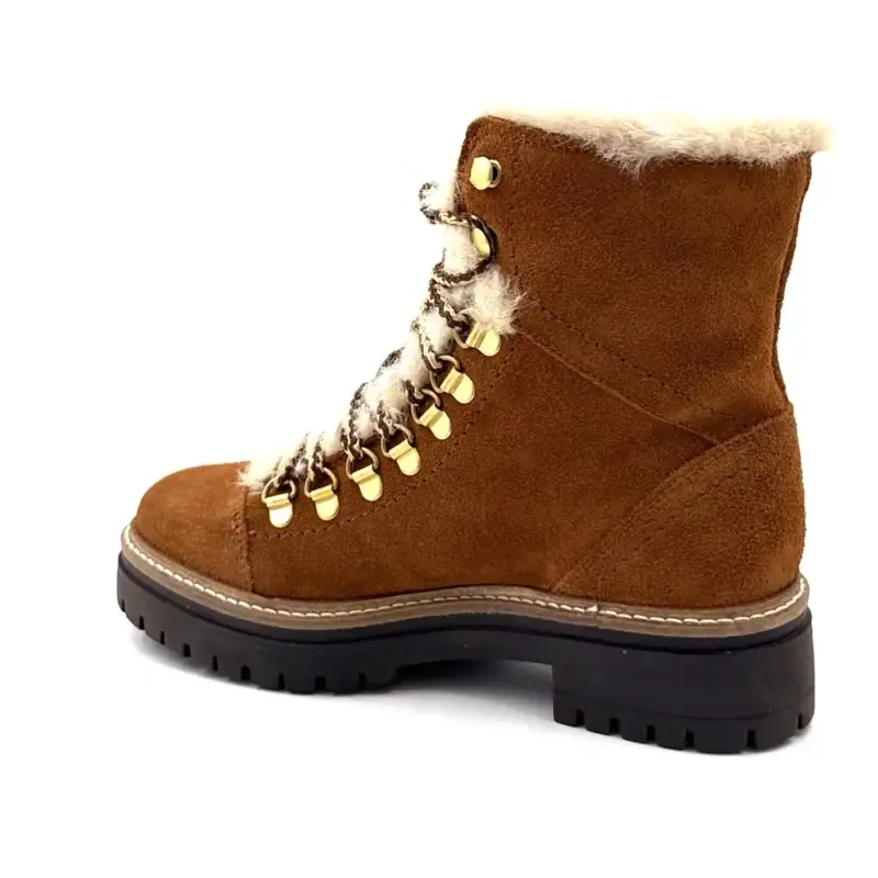Hooper Shoes Layla Camel bőr velúr bokacsizma báránybőr béléssel %shop-name%