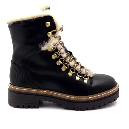 Hooper Shoes Layla fekete bőr bokacsizma báránybőr béléssel %shop-name%
