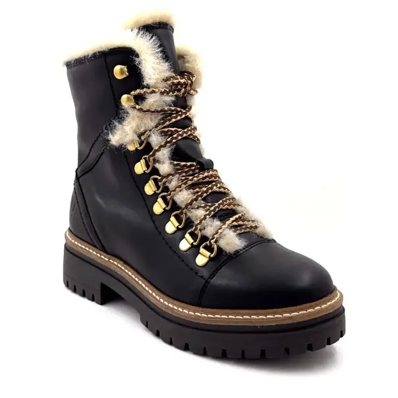 Ghete Hooper Shoes Layla din piele neagră cu căptușeală din piele de oaie %shop-name%