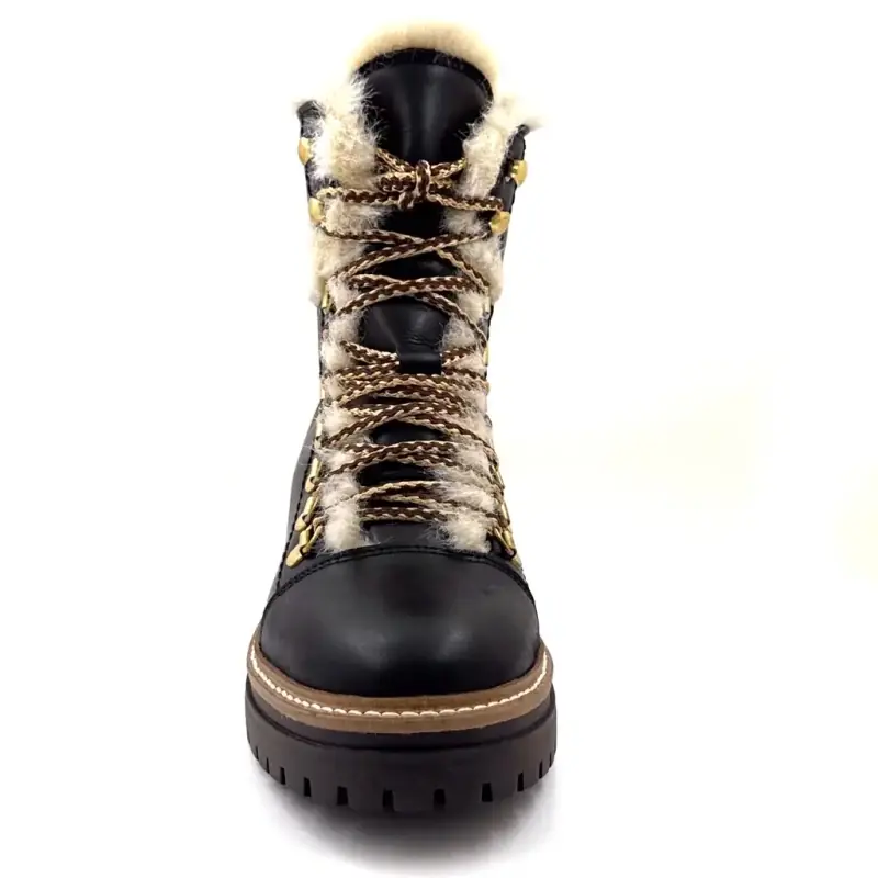 Ghete Hooper Shoes Layla din piele neagră cu căptușeală din piele de oaie %shop-name%