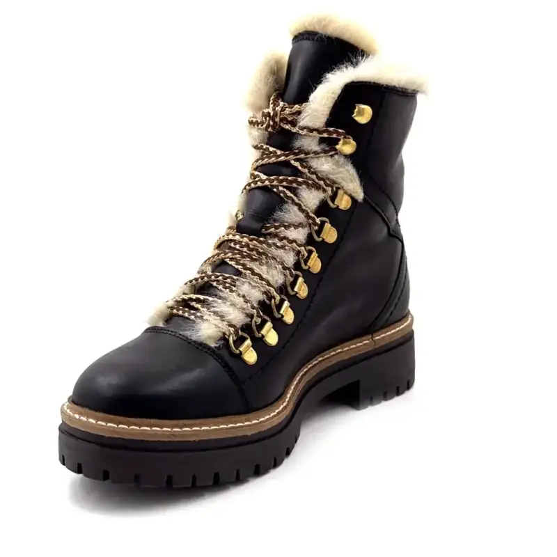 Stivaletti alla caviglia Layla in pelle nera con fodera in montone di Hooper Shoes %shop-name%