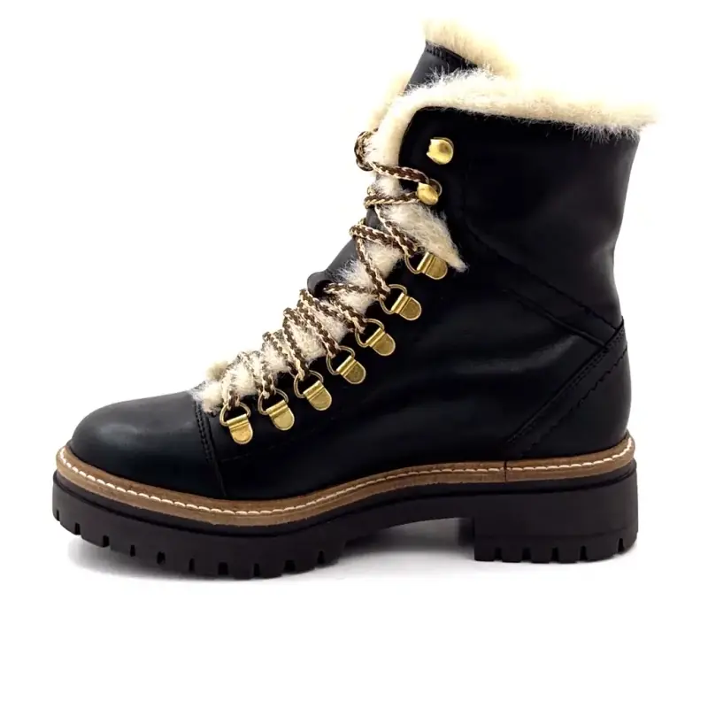 Stivaletti alla caviglia Layla in pelle nera con fodera in montone di Hooper Shoes %shop-name%
