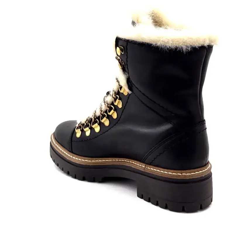 Hooper Shoes Layla Μαύρα Δερμάτινα Μπότες με Επένδυση από Δέρμα Προβάτων %shop-name%