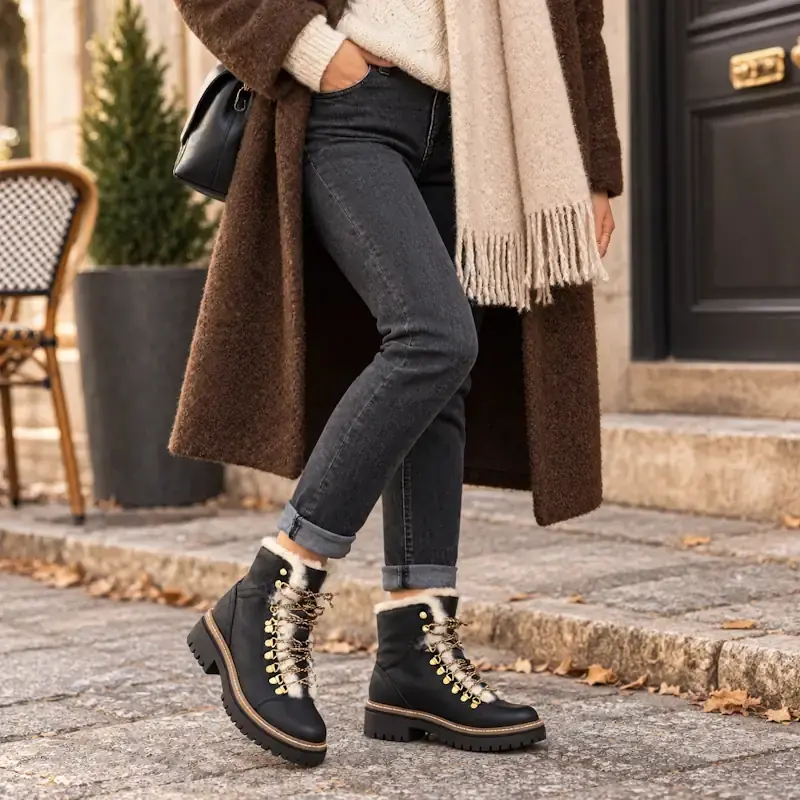 Hooper Shoes Layla fekete bőr bokacsizma báránybőr béléssel %shop-name%