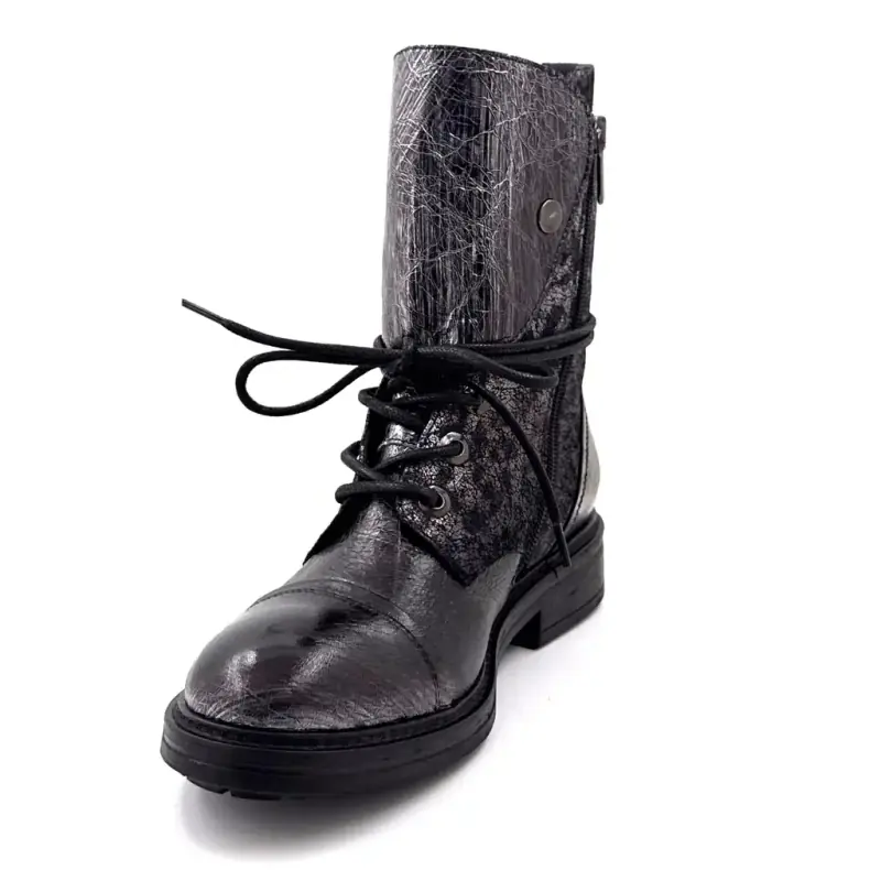 Fru.it 1023 leren enkellaarsjes met metallic afwerking in grijze luipaardprint - %shop-name%