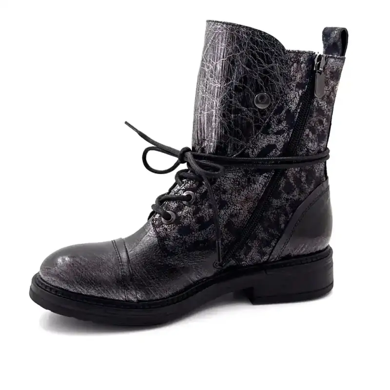 Fru.it 1023 Læder Ankelstøvler med Metallisk Finish i Grå Leopardprint - %shop-name%