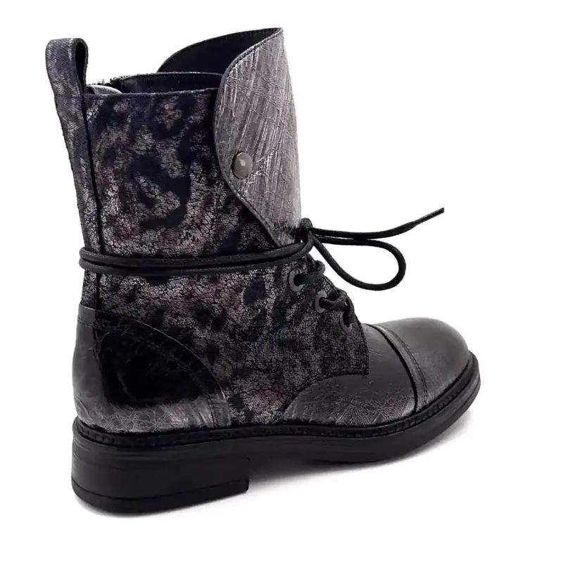 Fru.it 1023 Läderankelboots med Metallic Finish i Grå Leopardmönster - %shop-name%